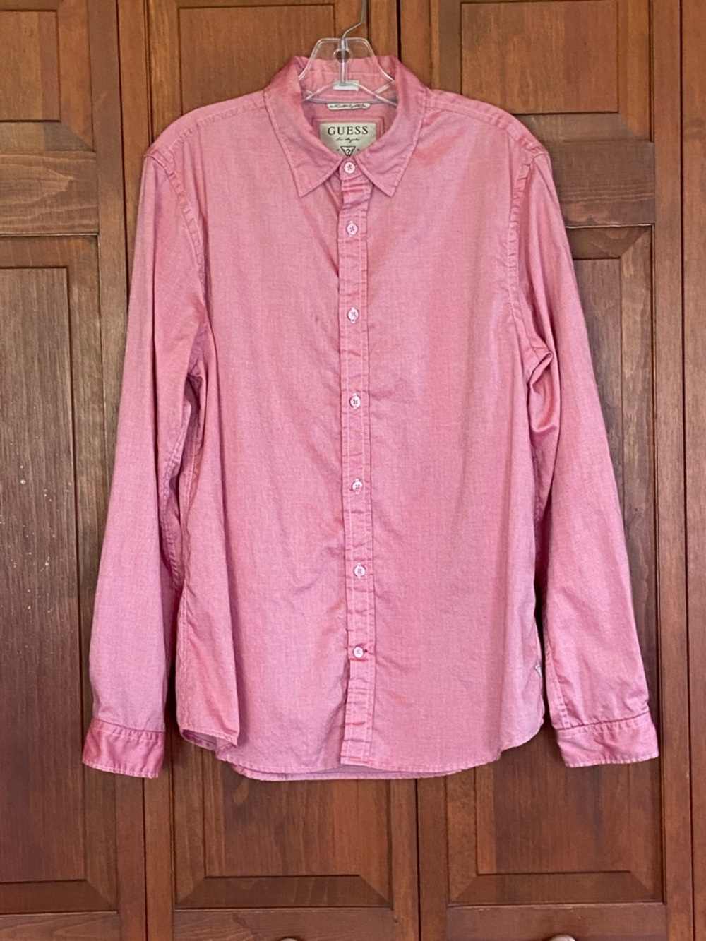 GUESS Men's Light Orange/Pink Casual Button-Down Shirt